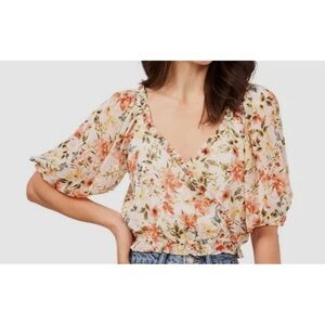 NWT 1.State Floral Wrap Blouse - Cream and Orange